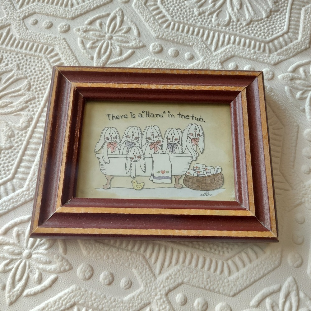 Vintage 1995 TCR There is a Hare in the Tub Bunny Framed Art 3.5x4.5